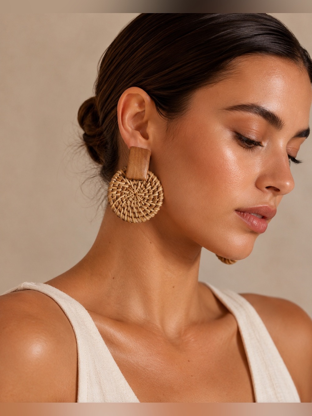 Anthropologie Woven Natural Fiber Rattan Statement Drop Earrings Boho NWOT